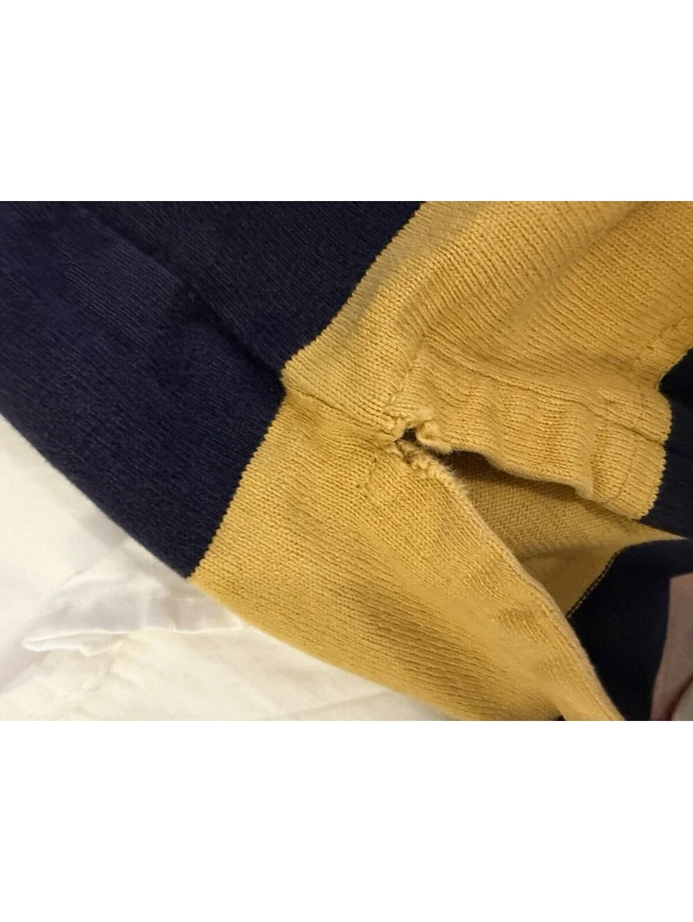 Vintage 90s J Crew Rugby Shirt Men's XLT Blue Yellow Striped Faded Well Worn